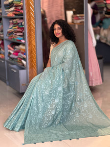 Self Colour Floral Embroidery Chanderi Saree | YNG354