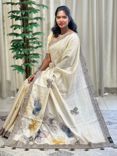Floral Digital Print With Sequence Highlighted Semi Tussar Finish Saree | BLD1270