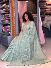Self Colour Floral Embroidery Chanderi Saree | YNG354