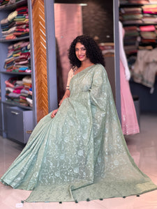Self Colour Floral Embroidery Chanderi Saree | YNG354