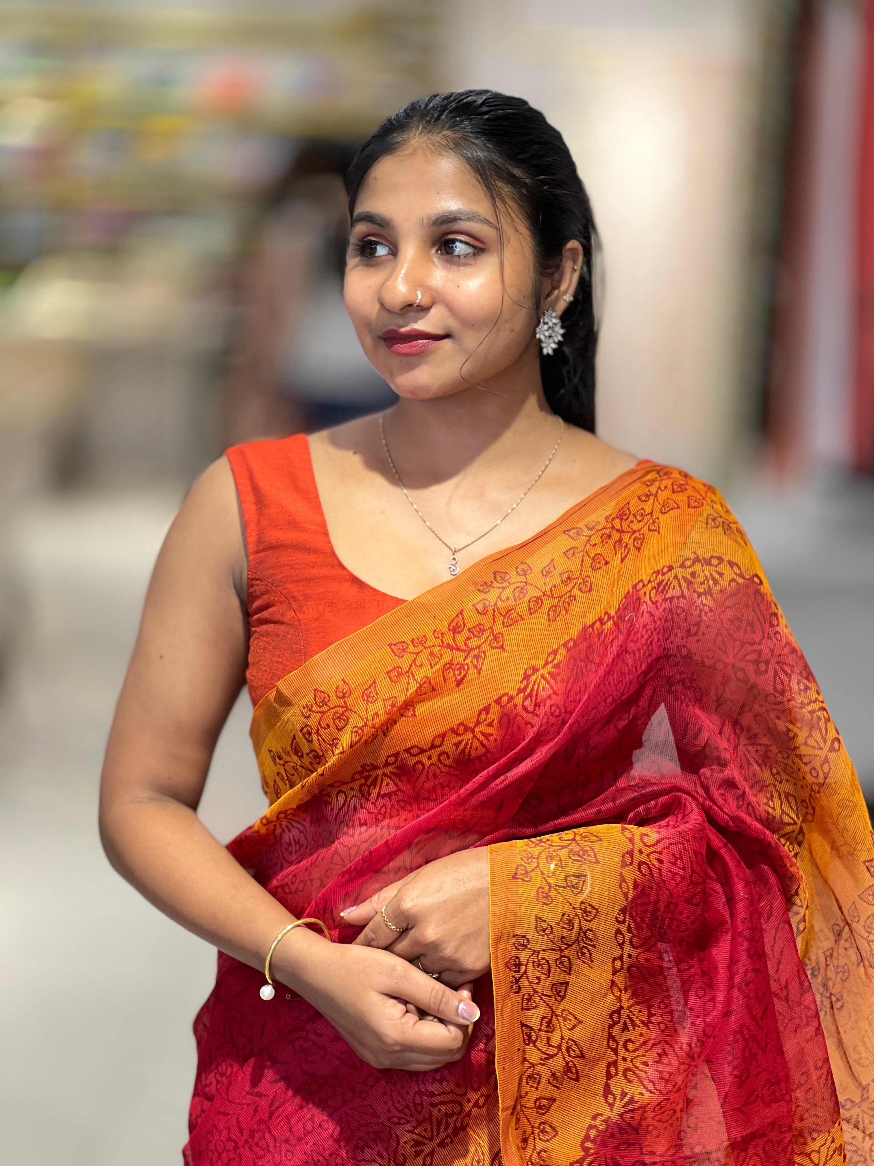 Block Printed Super Net Kota Saree | SF1321