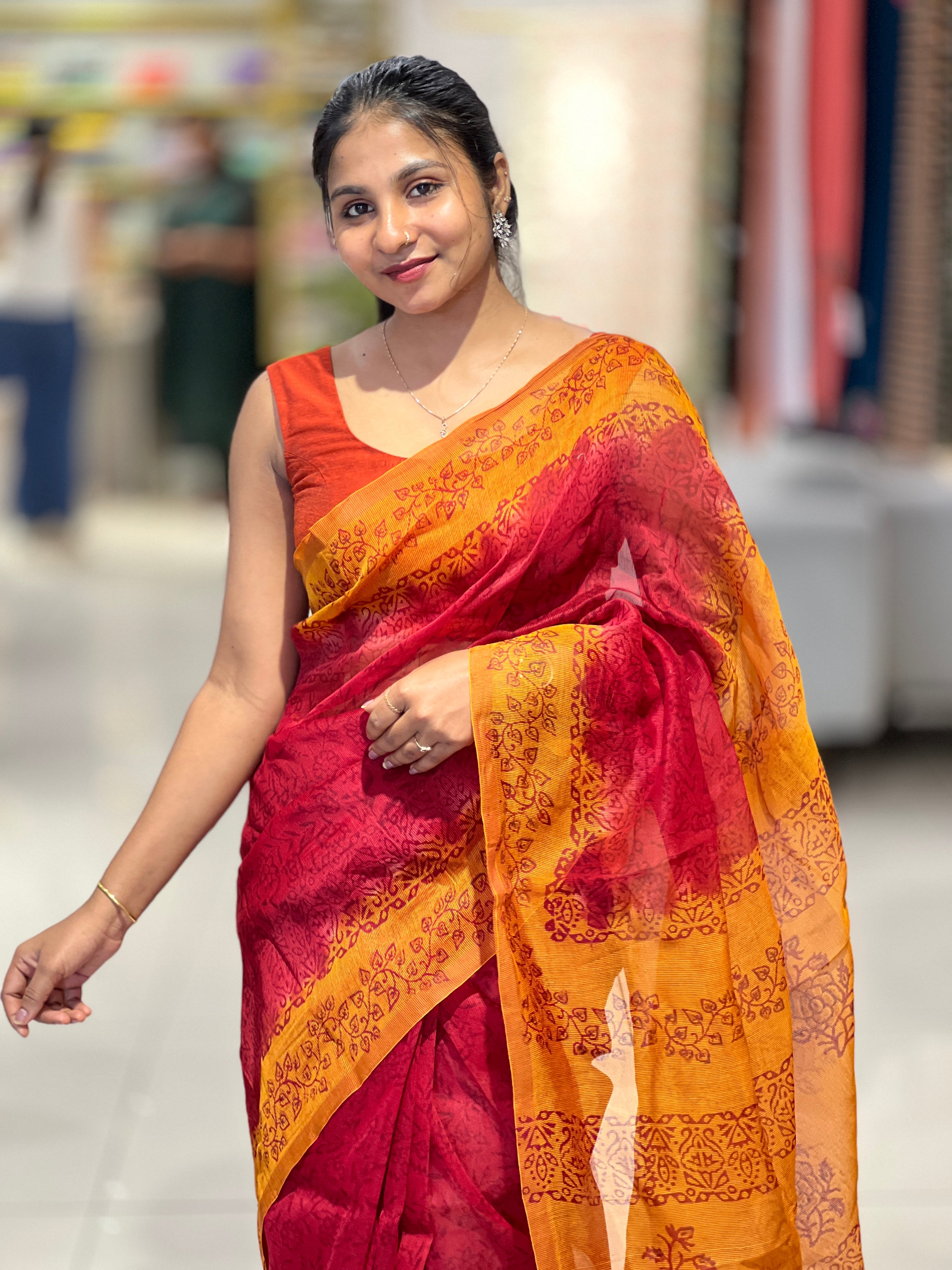 Block Printed Super Net Kota Saree | SF1321