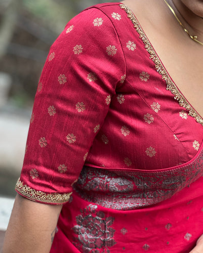 Hand Work & Machine Work Embroidery Banarasi Semi Silk Blouse Material | BM116