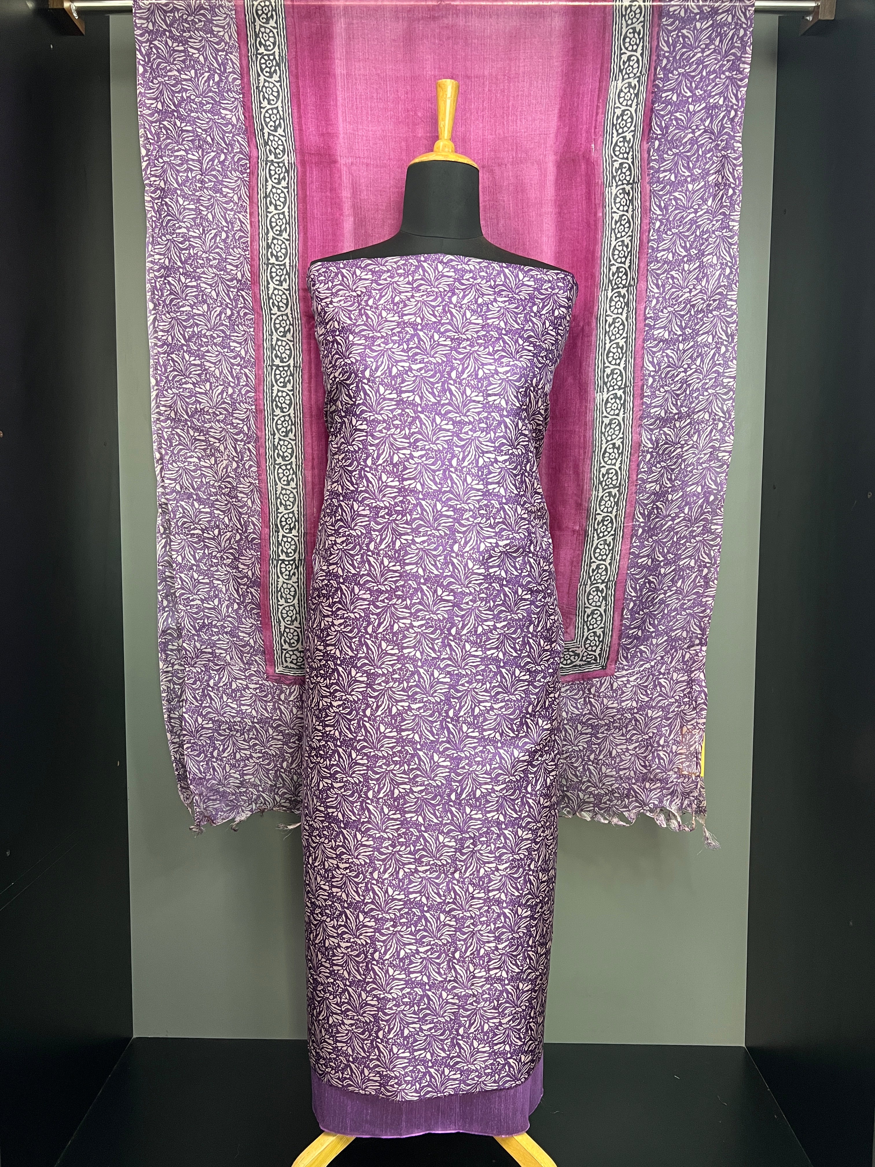 Floral Printed Pure Tussar Salwar Set | MNH536