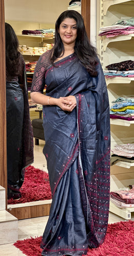 Kutch Work Detailed Pure Tussar Silk Saree | SBS1346