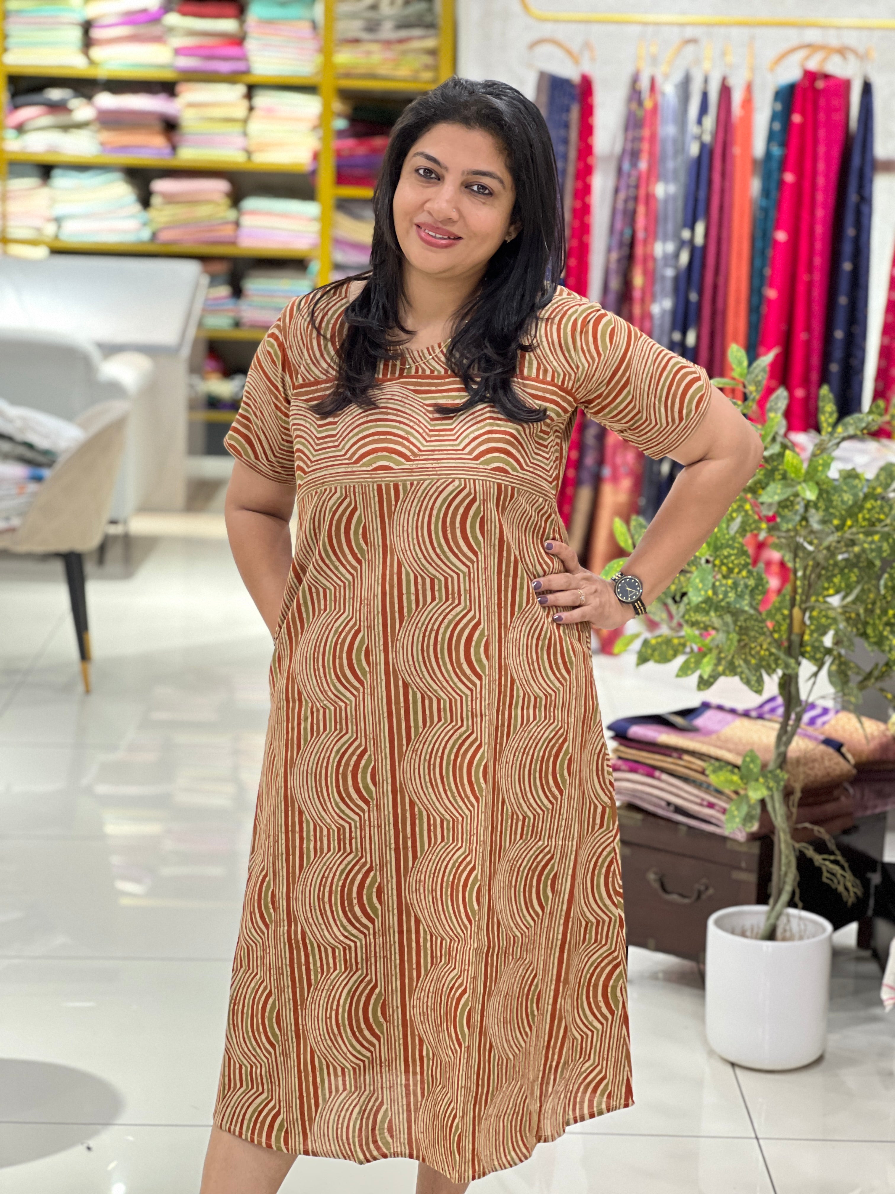 Geometric Abstract Printed Cotton A-Line Kurta |MSN236