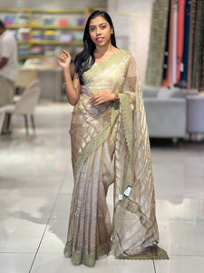 Stripes Detailed Organza Saree | SUN493