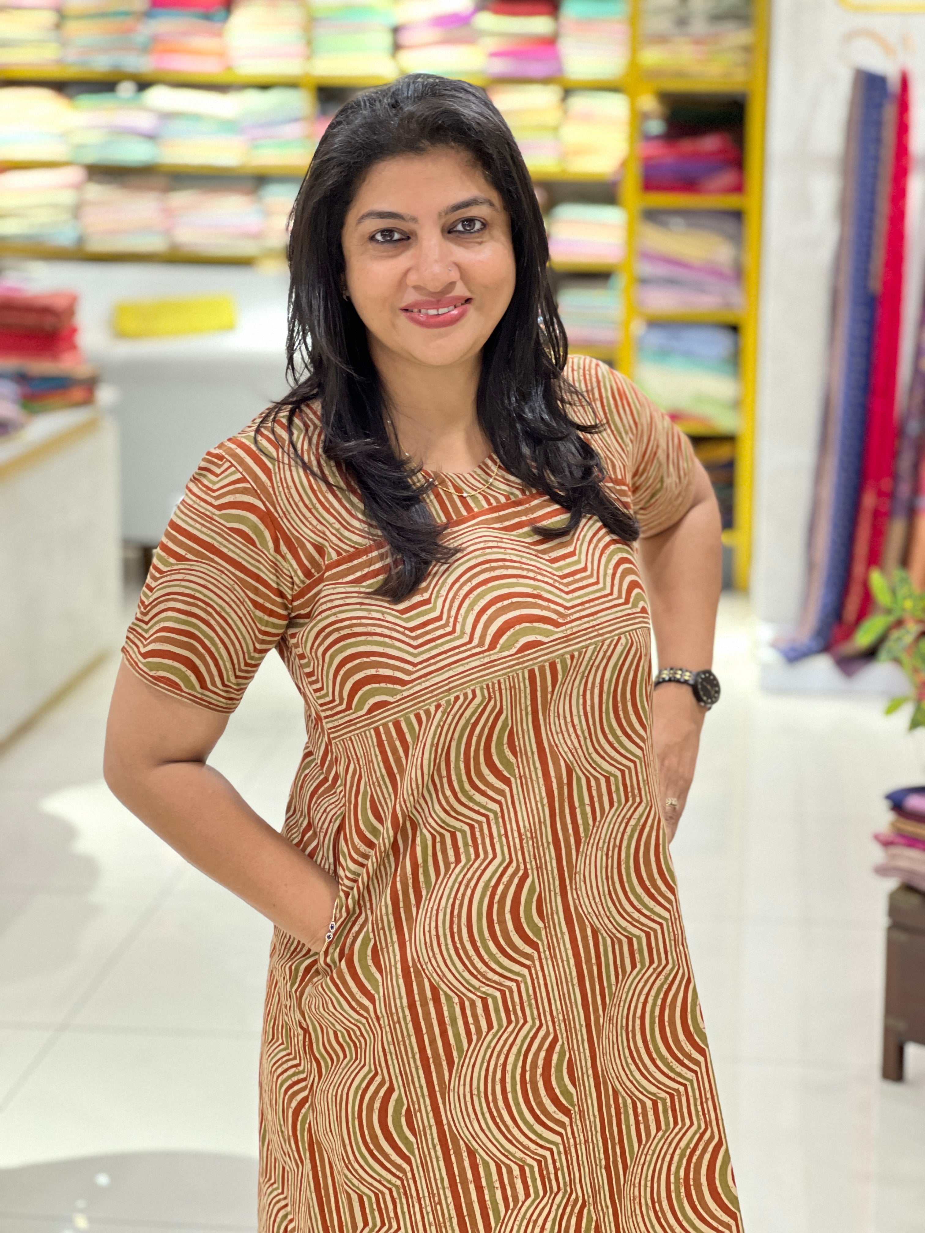 Geometric Abstract Printed Cotton A-Line Kurta |MSN236