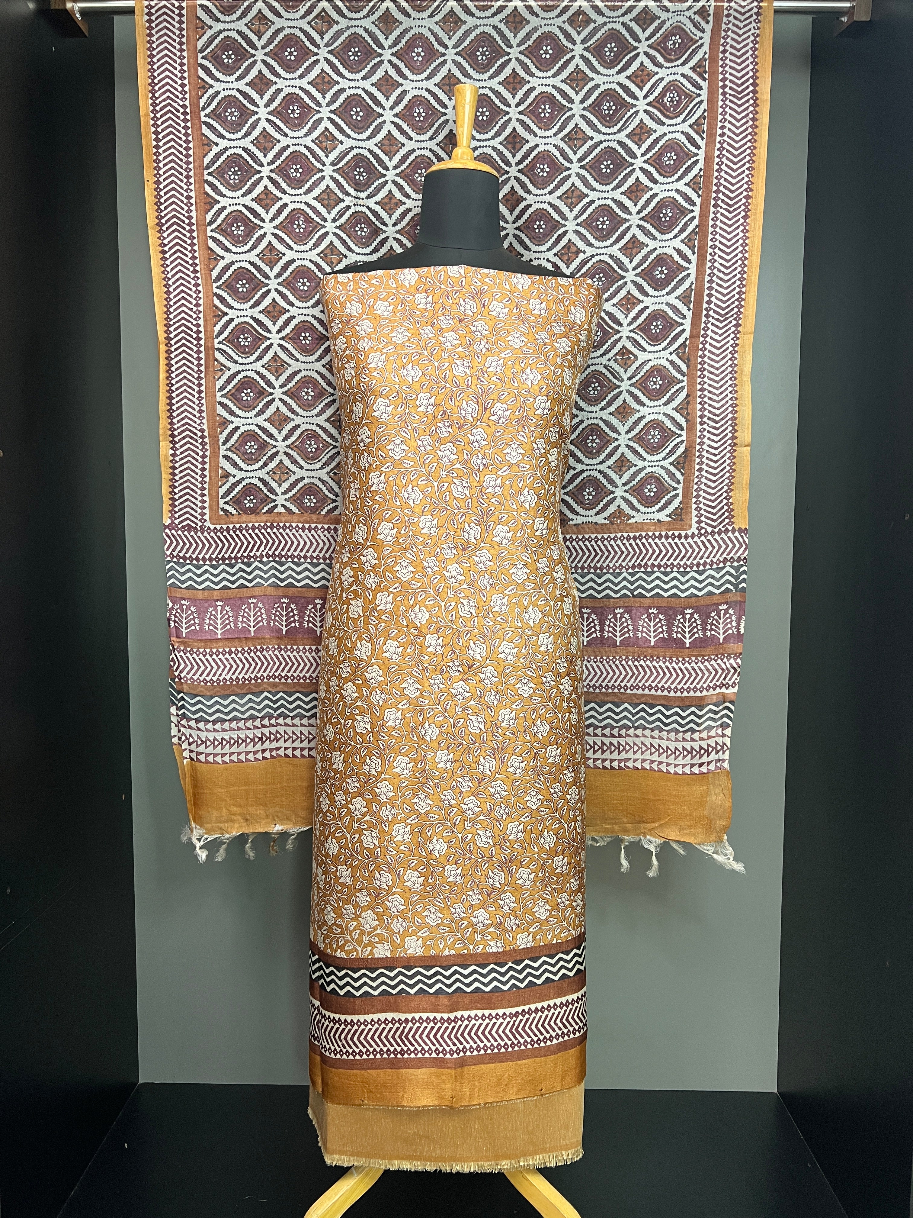 Floral Printed Pure Tussar Salwar Set | MNH528