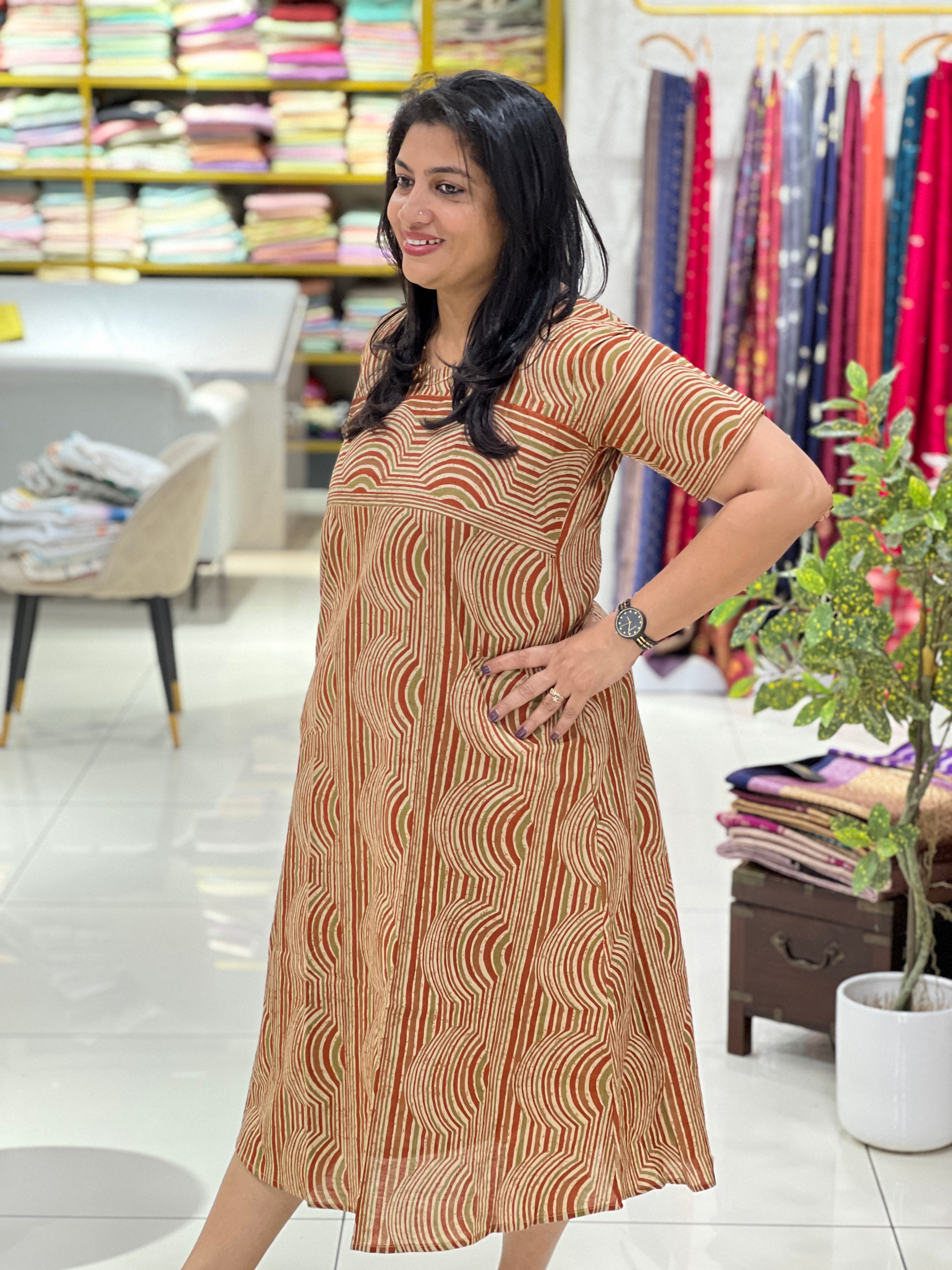 Geometric Abstract Printed Cotton A-Line Kurta |MSN236