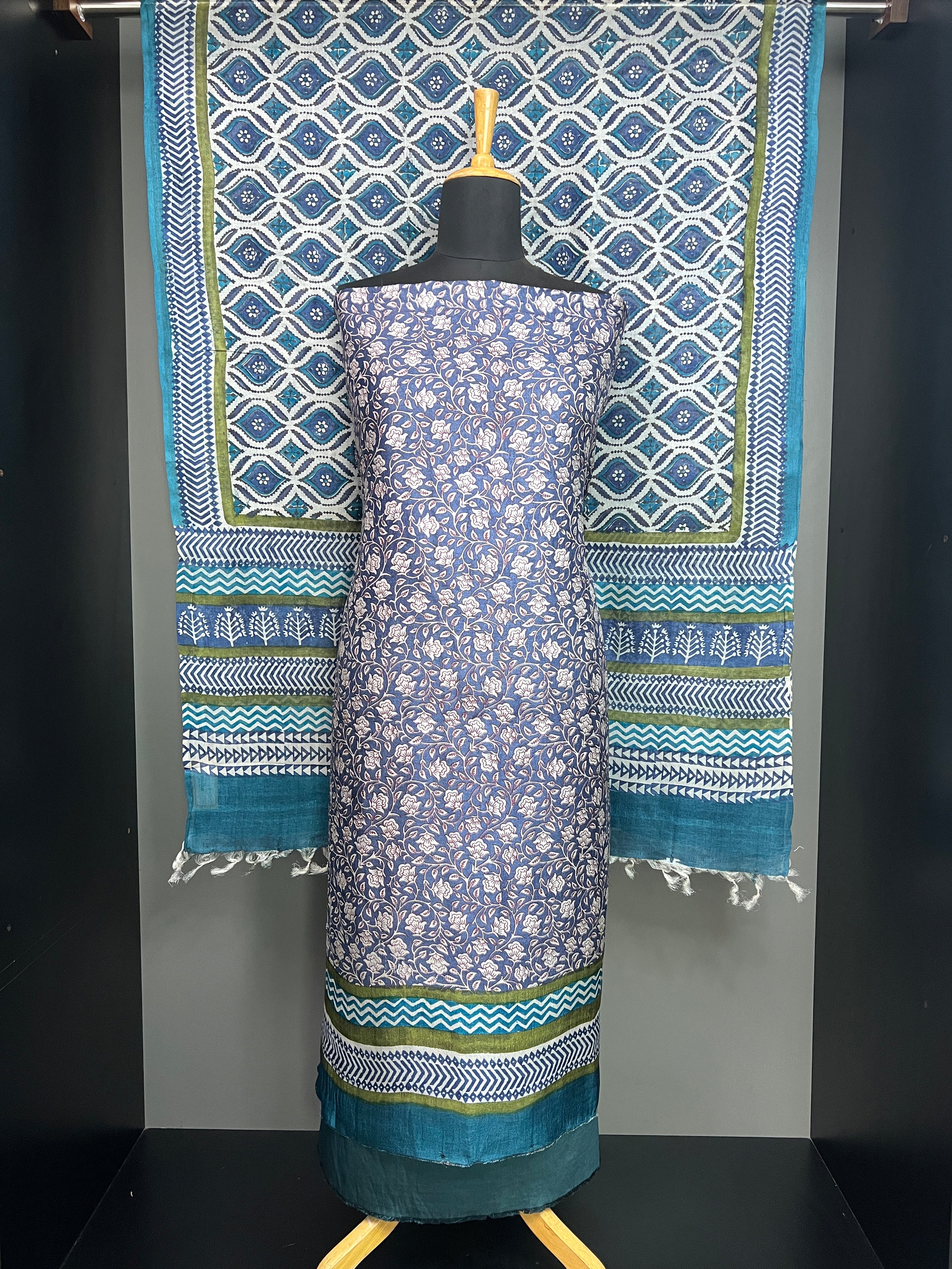 Floral Printed Pure Tussar Salwar Set | MNH527