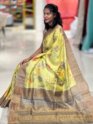 Floral Print With Zari Border Detailed Tussar Saree | NLM168