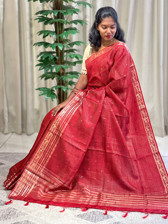 Zari Check With Buta Weaved Banarasi Silk Saree | NN319