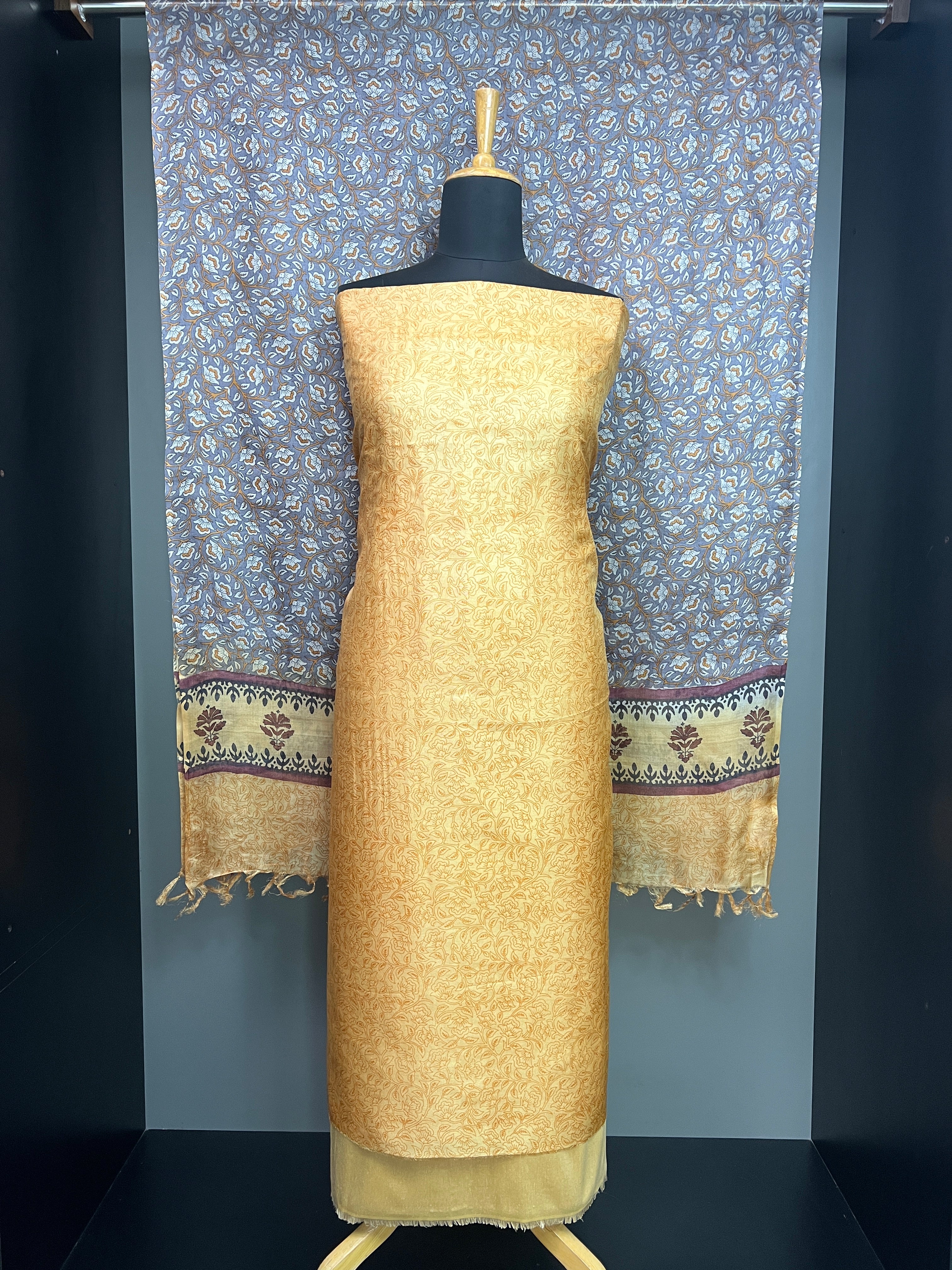 Floral Printed Pure Tussar Salwar Set | MNH531