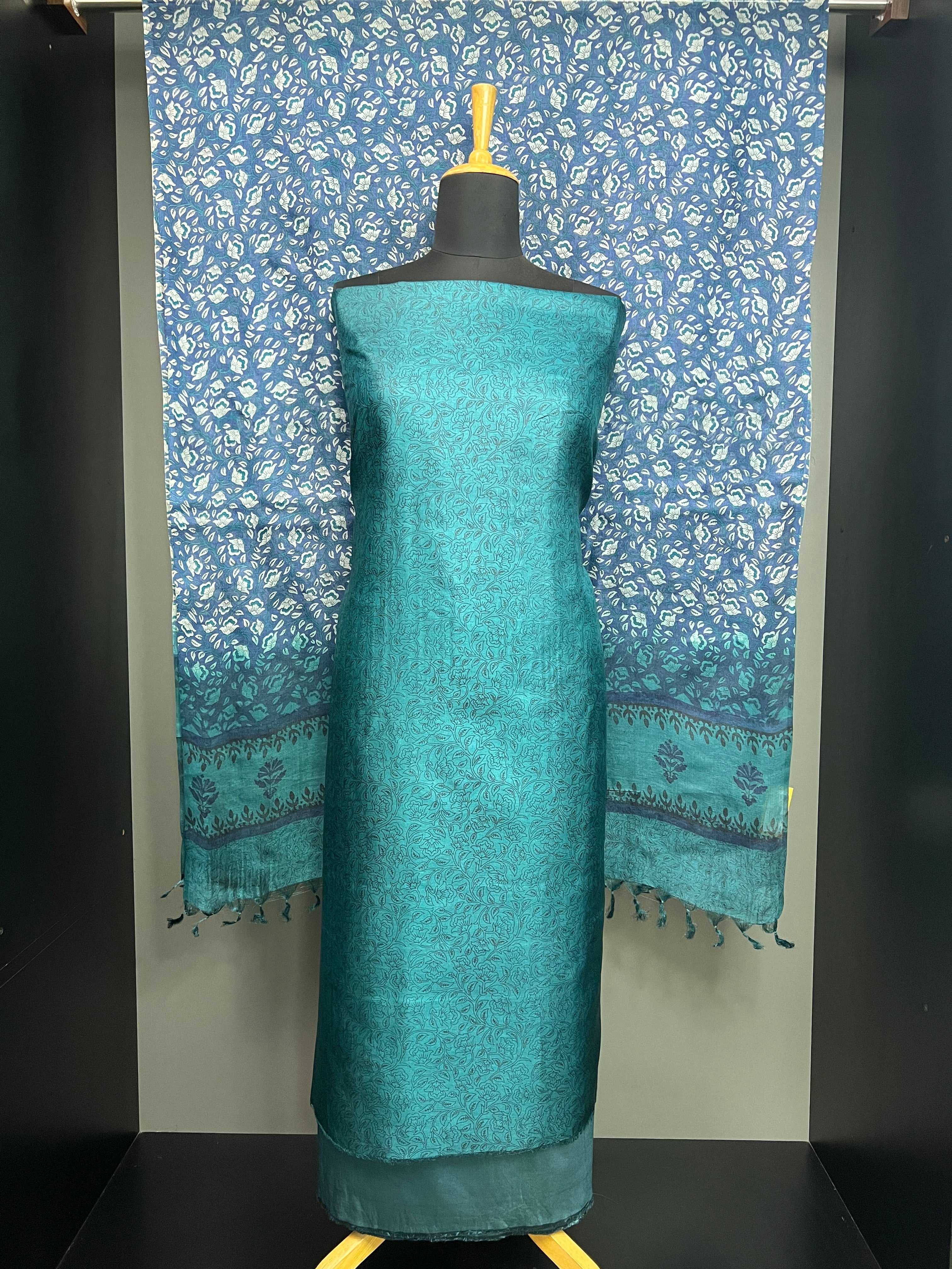 Floral Printed Pure Tussar Salwar Set | MNH532