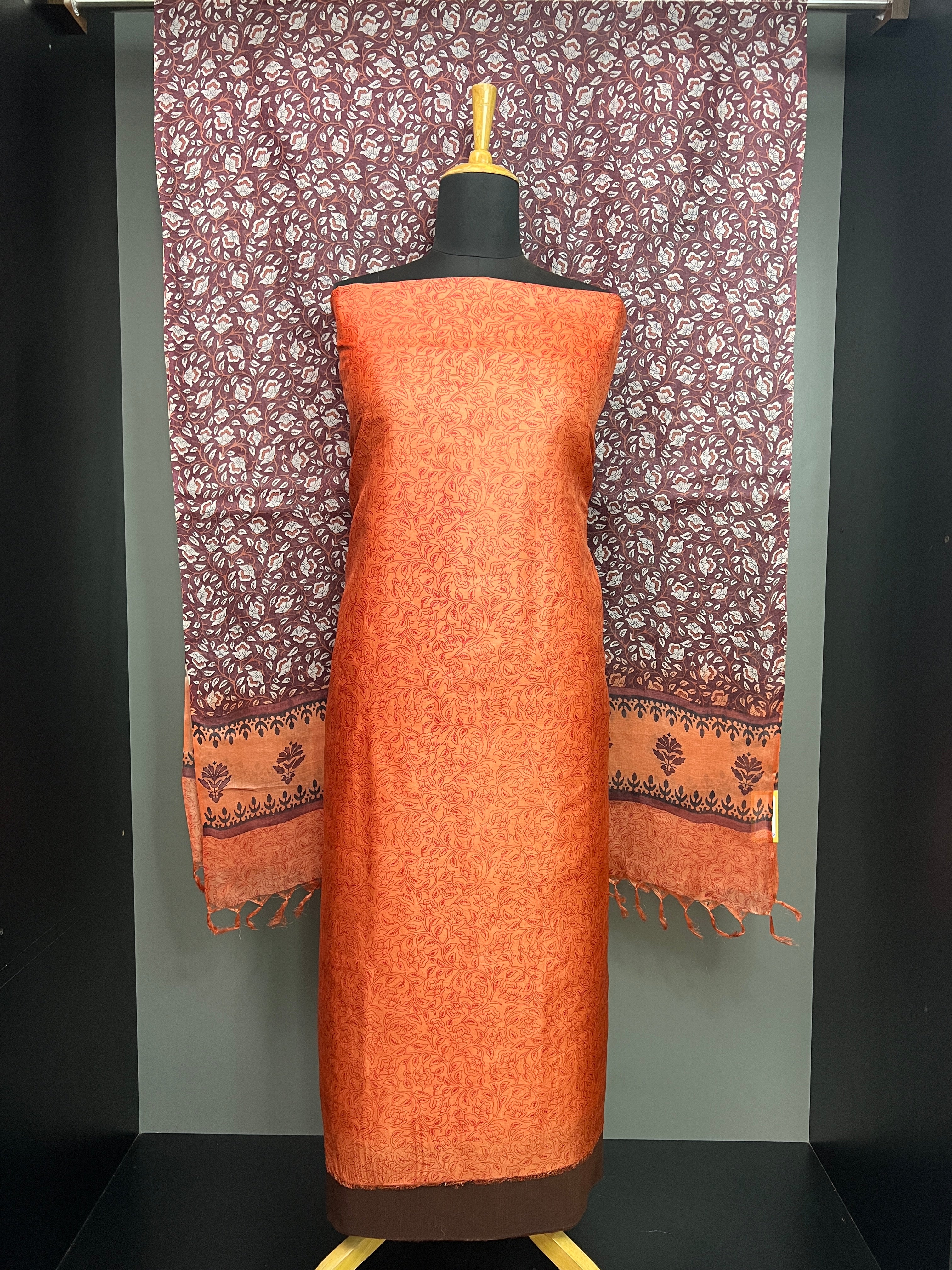 Floral Printed Pure Tussar Salwar Set | MNH533