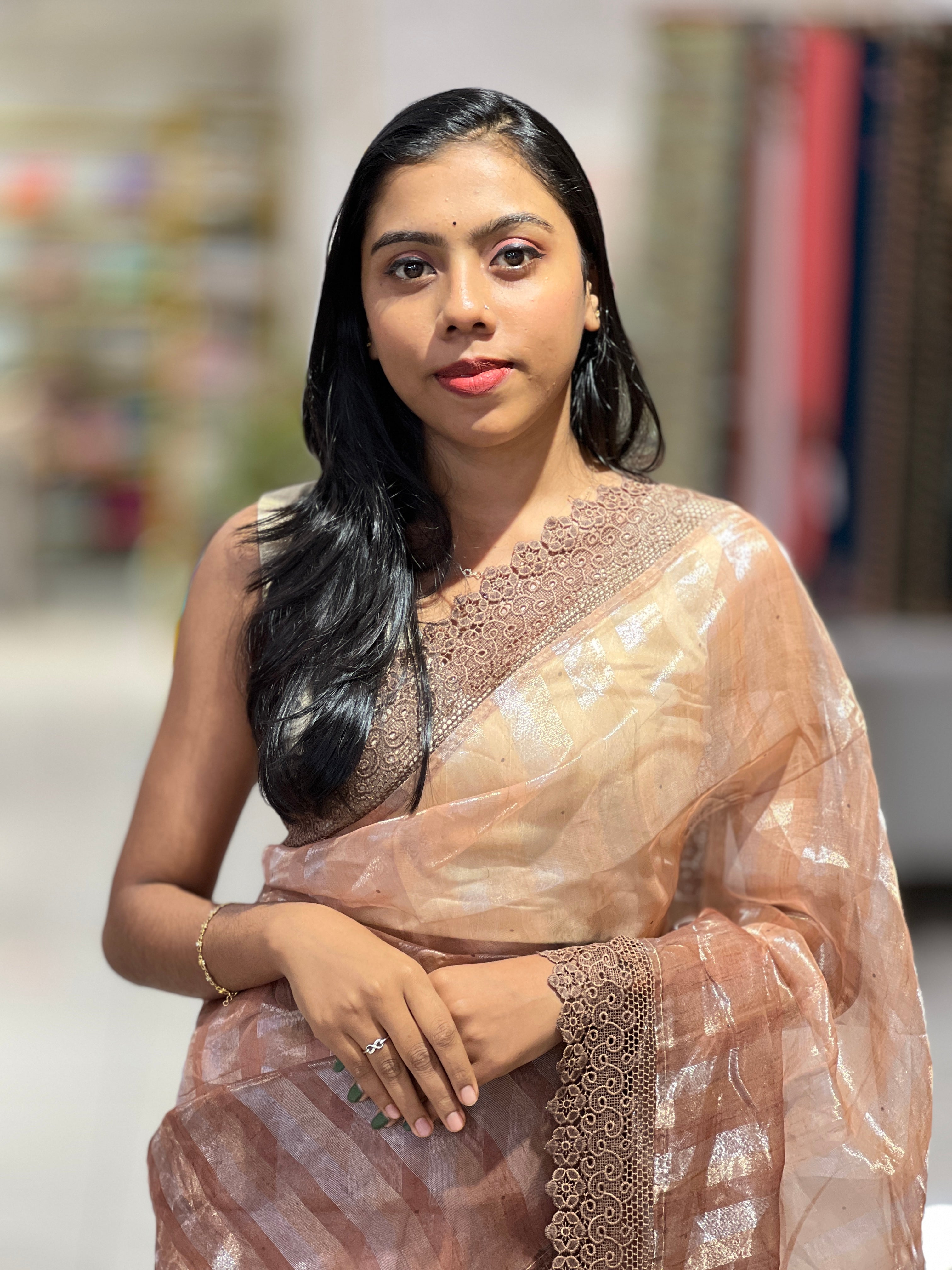 Stripes Detailed Organza Saree | SUN492