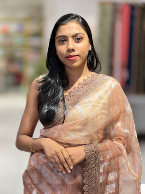 Stripes Detailed Organza Saree | SUN492