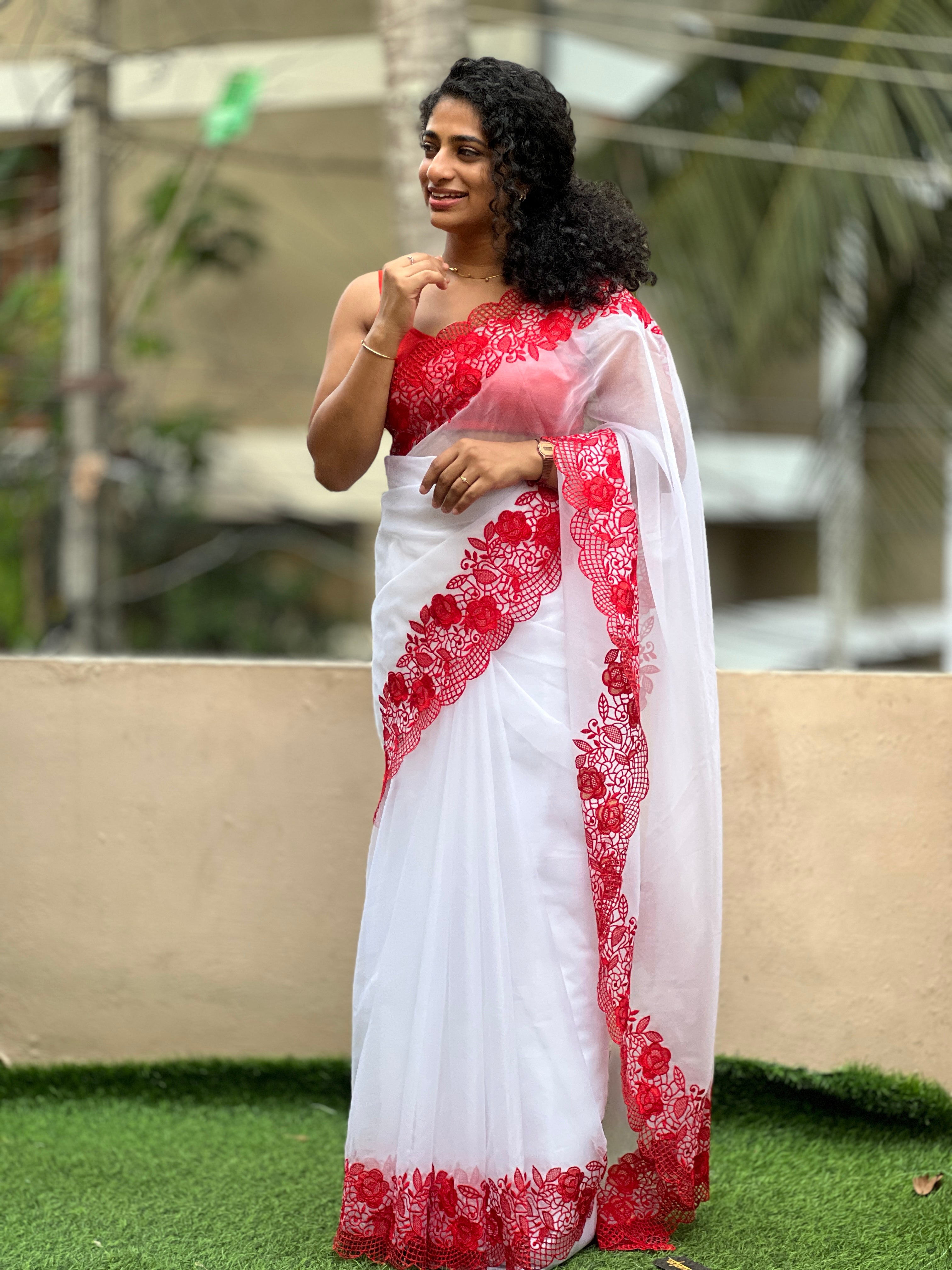 Cut Work Embroidery Border Pattern Viscose Organza Saree | RP386