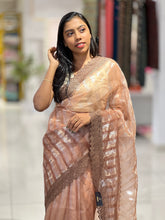 Stripes Detailed Organza Saree | SUN492