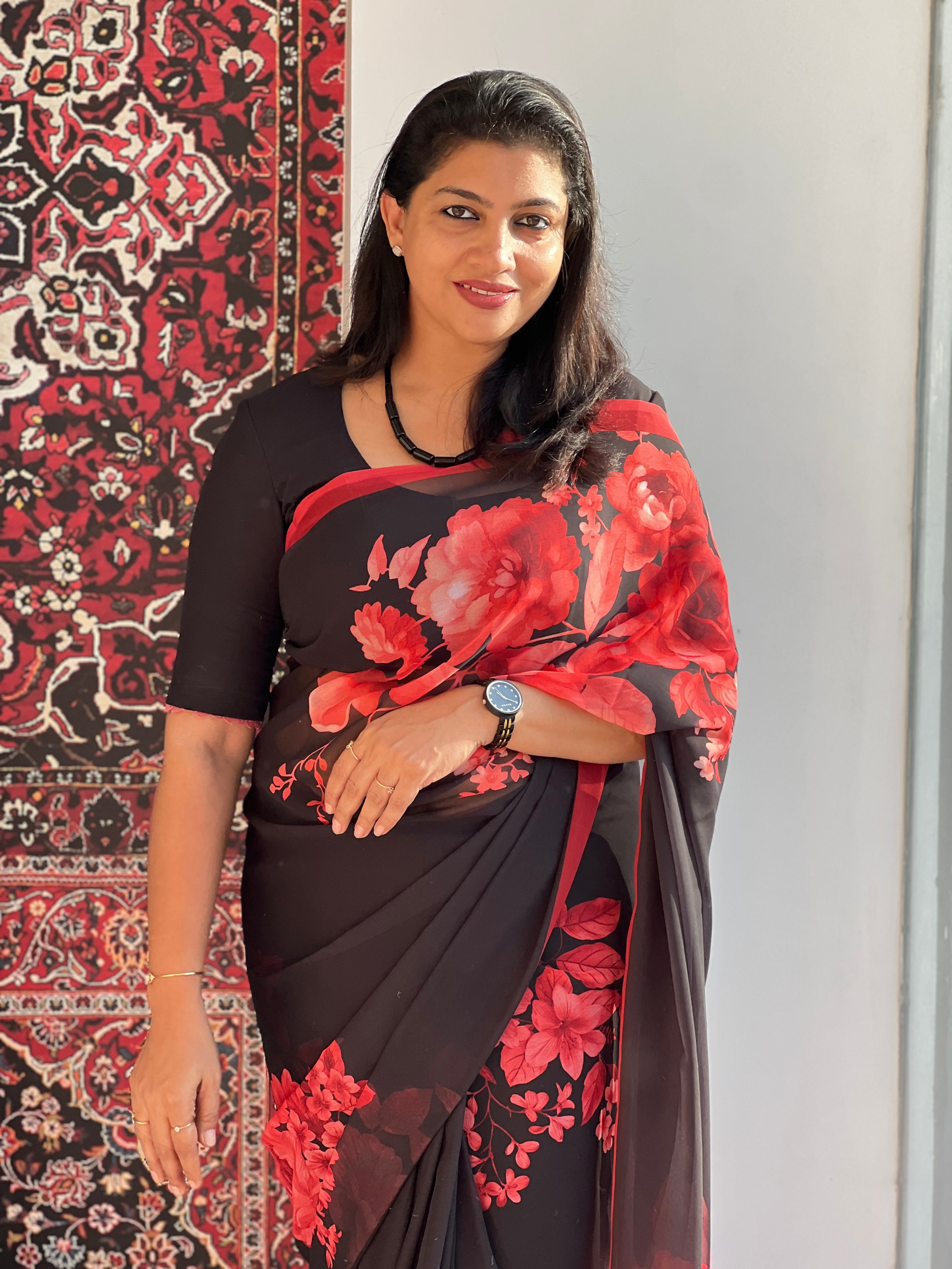 Floral Digital Print Placement Detailed Georgette Saree | HT286