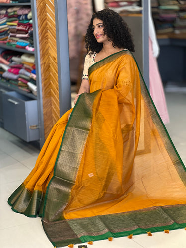 Antique Golden Zari Weaved Semi Geecha Saree | YNG358