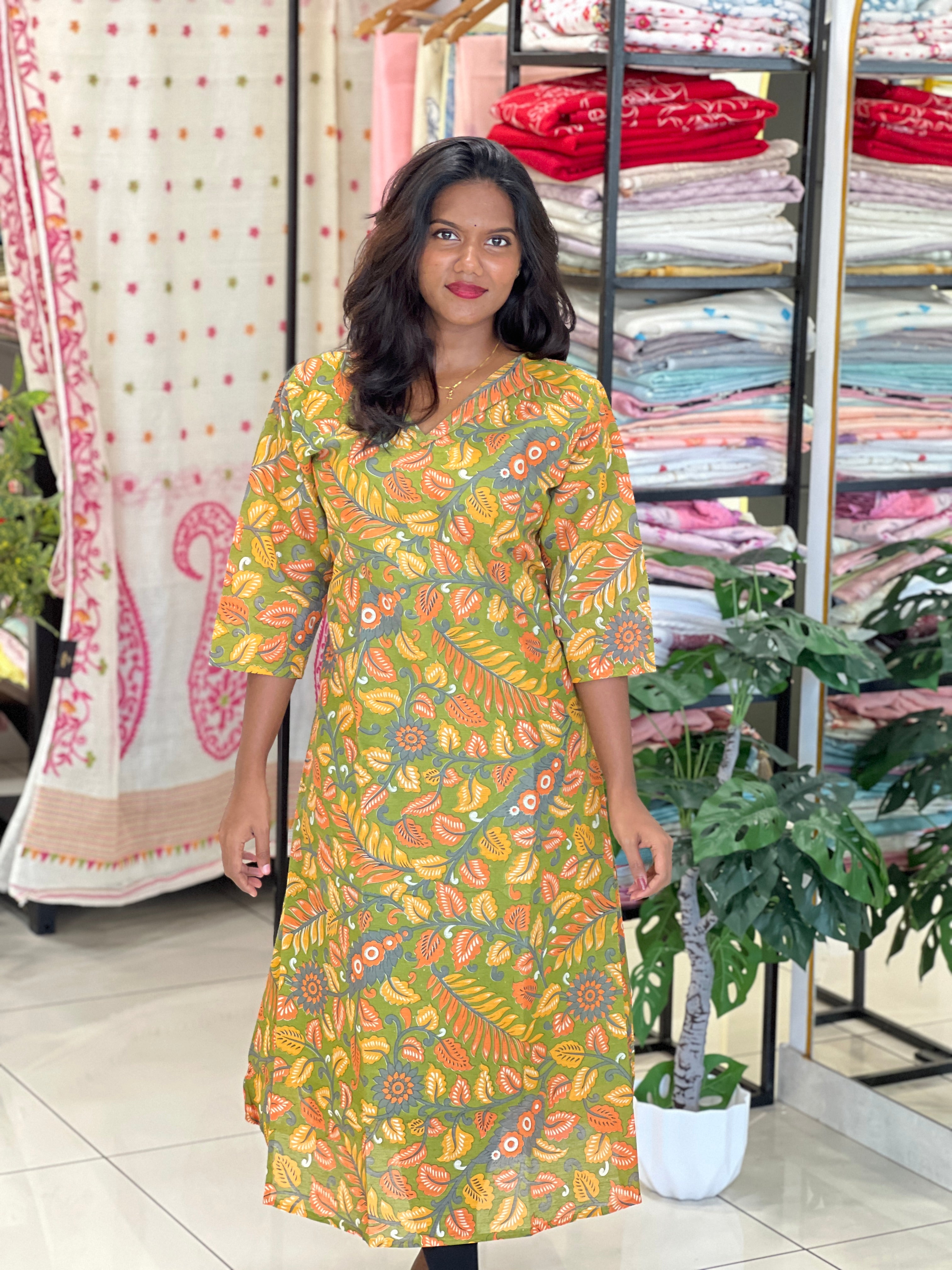 Kalamkari Printed Cotton Kurta | RMLA324