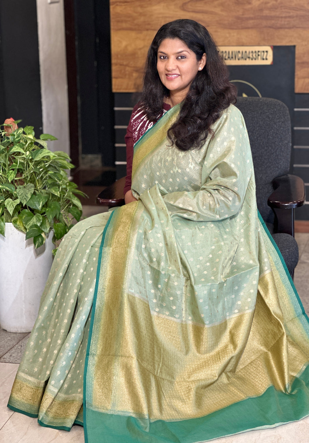 Antique Sliver Zari Weaving Silk Chanderi Saree | BHH114