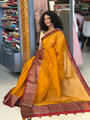 Antique Golden Zari Weaved Semi Geecha Saree | YNG359