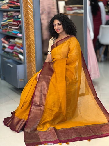 Antique Golden Zari Weaved Semi Geecha Saree | YNG360