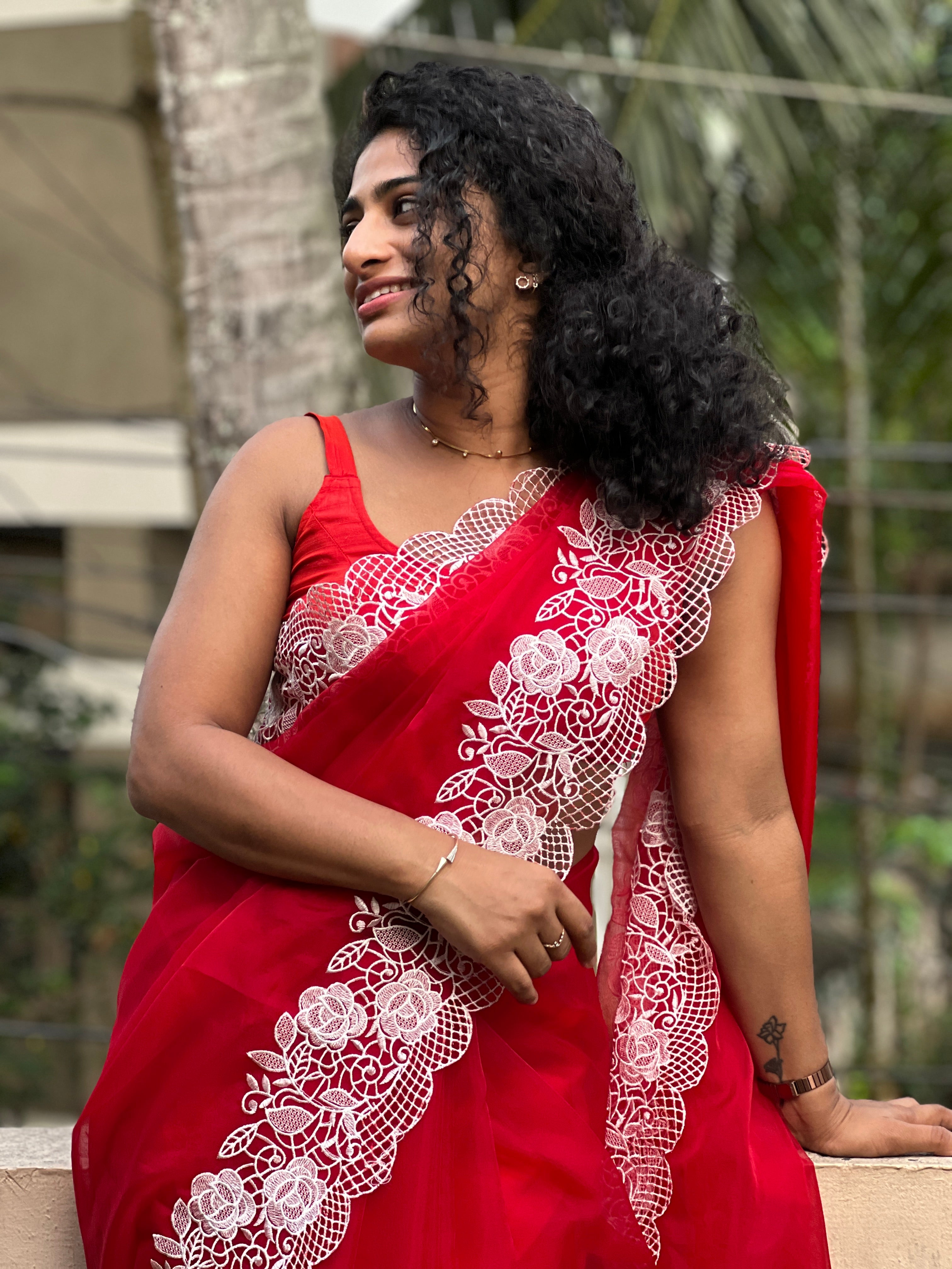 Cut Work Embroidery Border Pattern Viscose Organza Saree | RP386