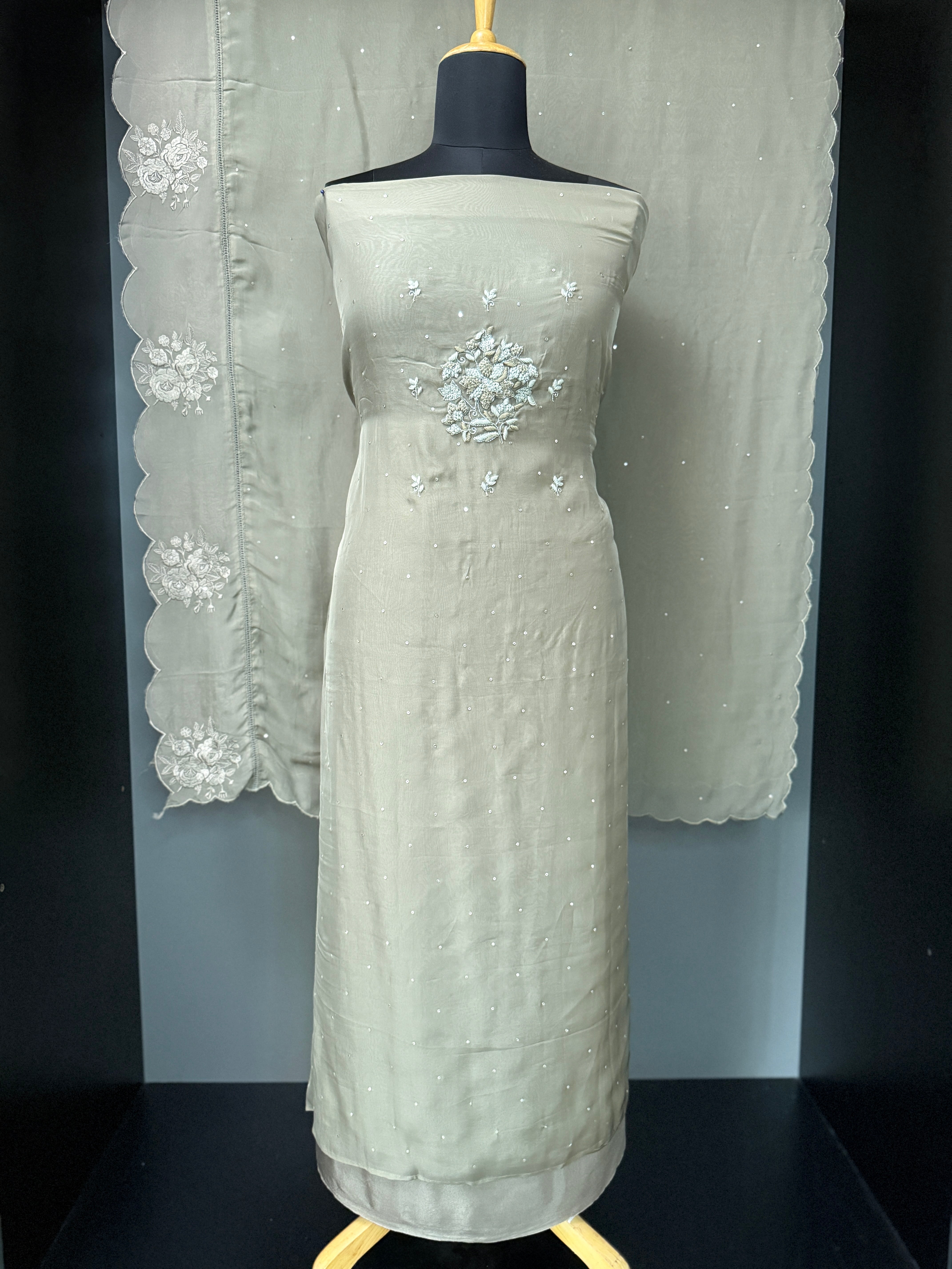 Hand Embroidery Detailed Viscose Silk Organza Salwar Set | PHU150