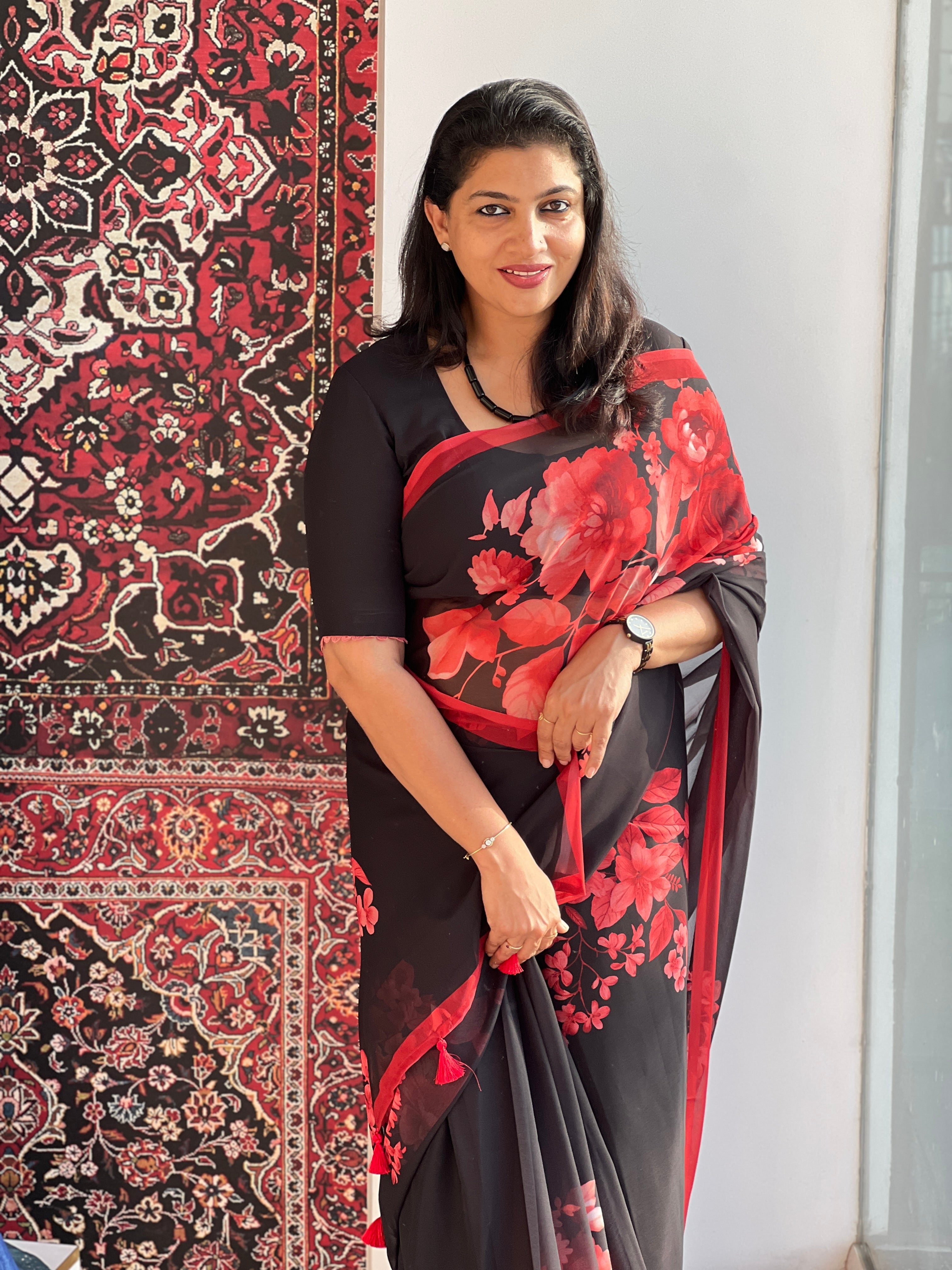 Floral Digital Print Placement Detailed Georgette Saree | HT286