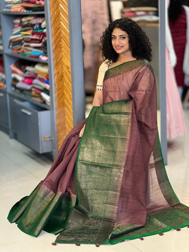 Antique Golden Zari Weaved Semi Geecha Saree | YNG357