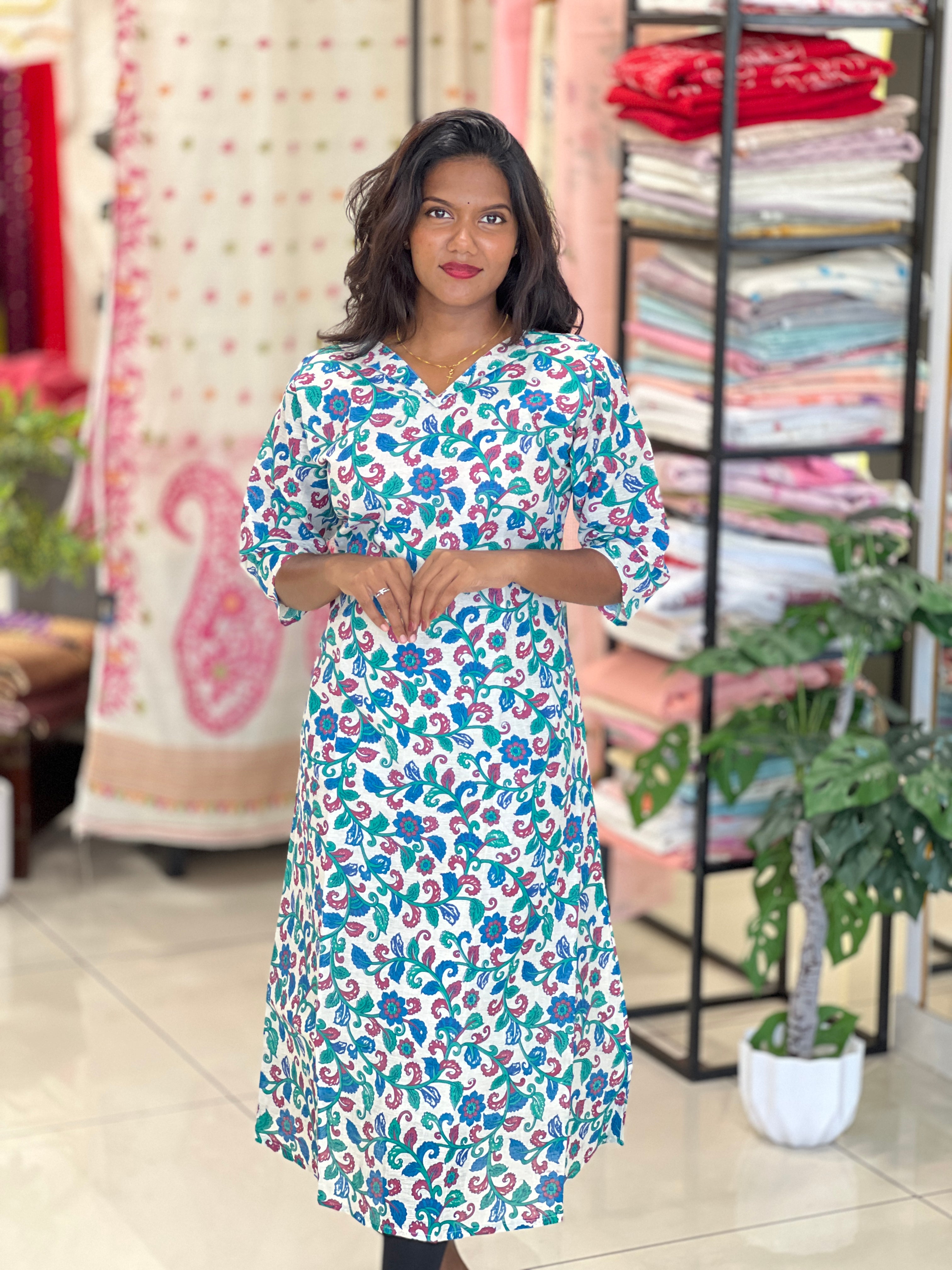 Kalamkari Printed Cotton Kurta | RMLA327