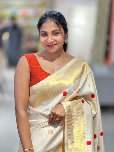 Polka Dot Weaved Tissue Saree | HT232