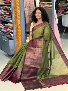 Antique Golden Zari Weaved Semi Geecha Saree | YNG357
