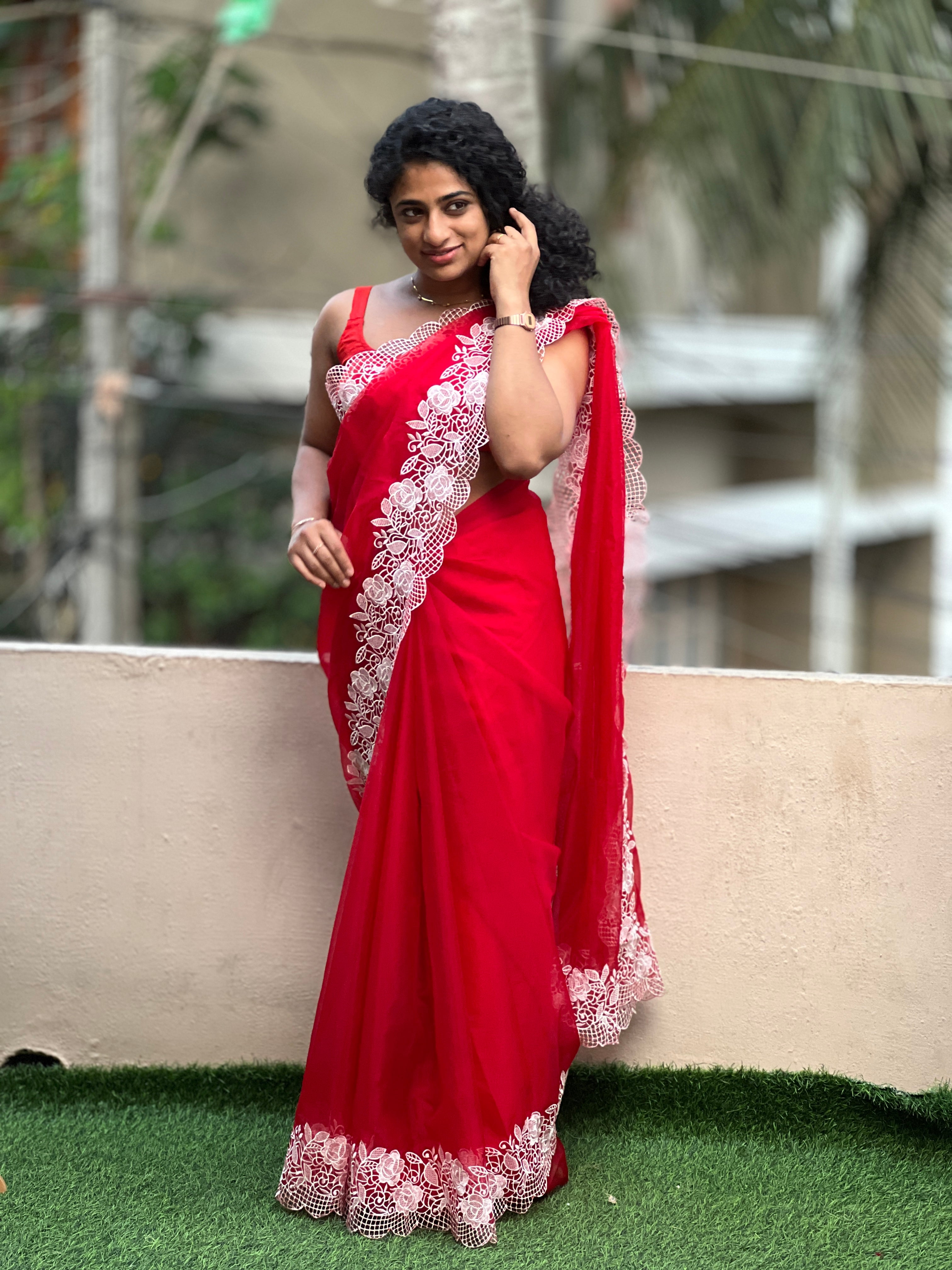Cut Work Embroidery Border Pattern Viscose Organza Saree | RP386