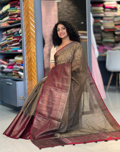 Antique Golden Zari Weaved Semi Geecha Saree | YNG356