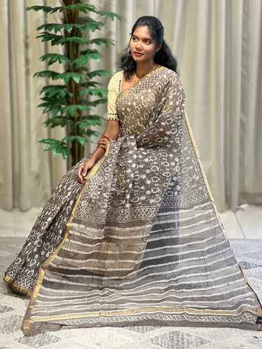 Screen Print With Zari Border Detailed Kota Saree | VFC499