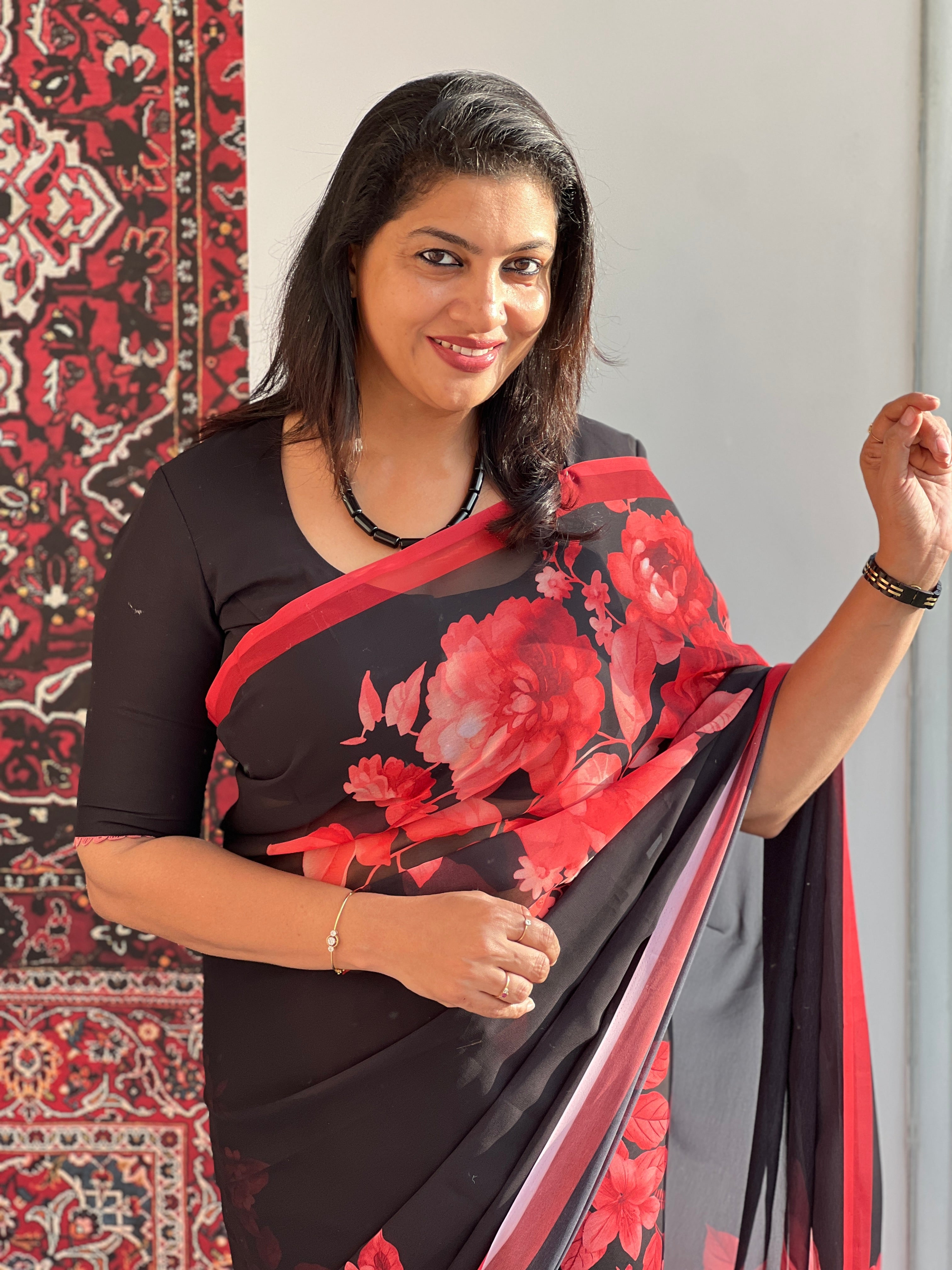 Floral Digital Print Placement Detailed Georgette Saree | HT286