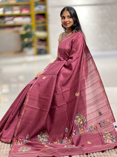 Floral Hand Embroidery Detailed Semi Silk Saree | BLD645