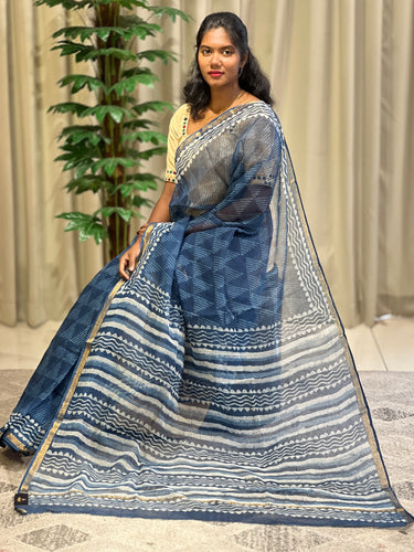Geometric Print With Zari Border Detailed Kota Saree | VFC498
