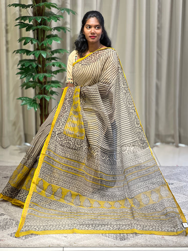 Stripe Print With Zari Border Detailed Kota Saree | VFC495