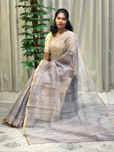 Screen Print With Zari Border Detailed Kota Saree | VFC497