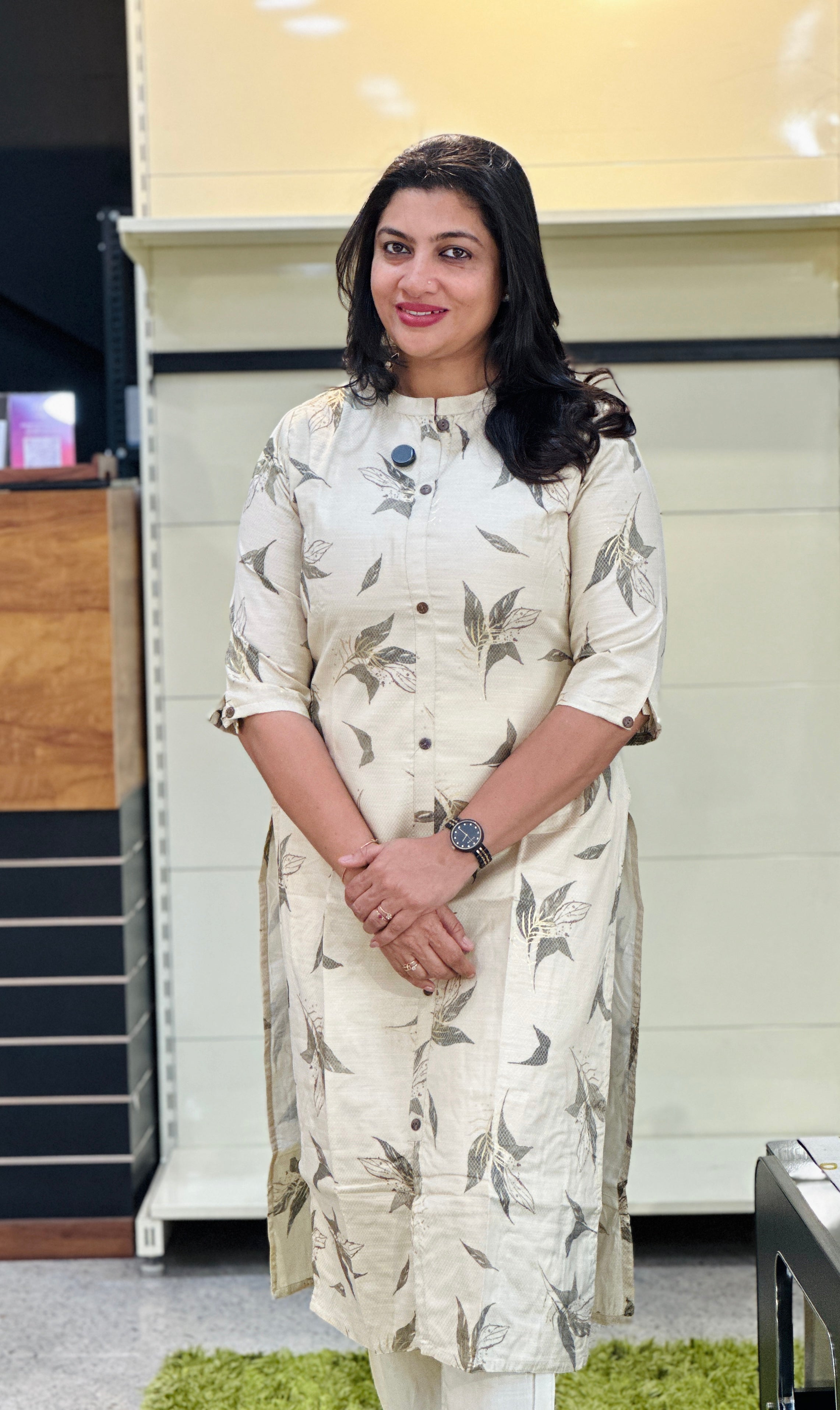 Leaf Print With Foil Print Detailed Rayon Kurta | VSI161