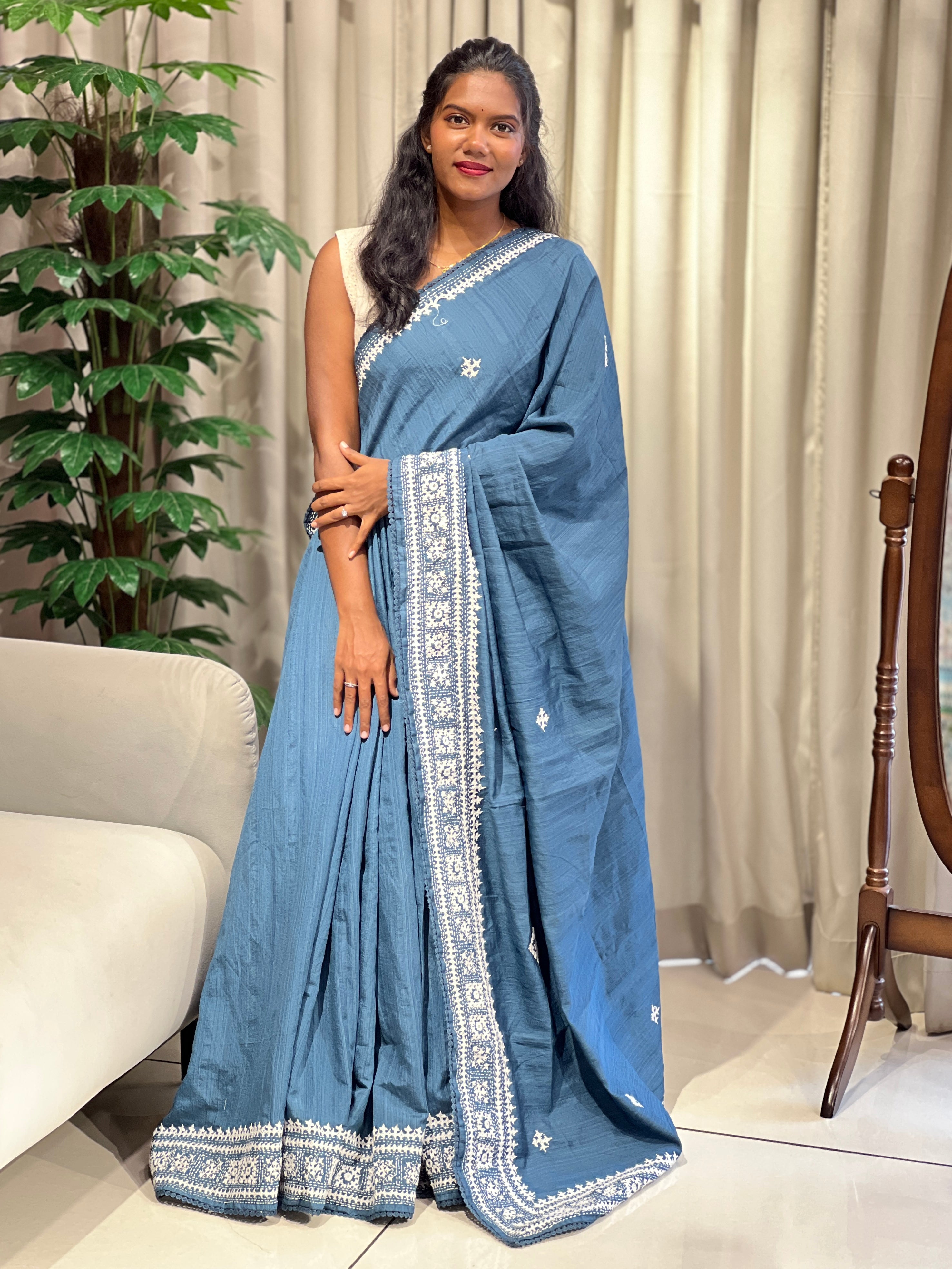 Kutch Work Detailed Semi Tussar Saree | BLD2112