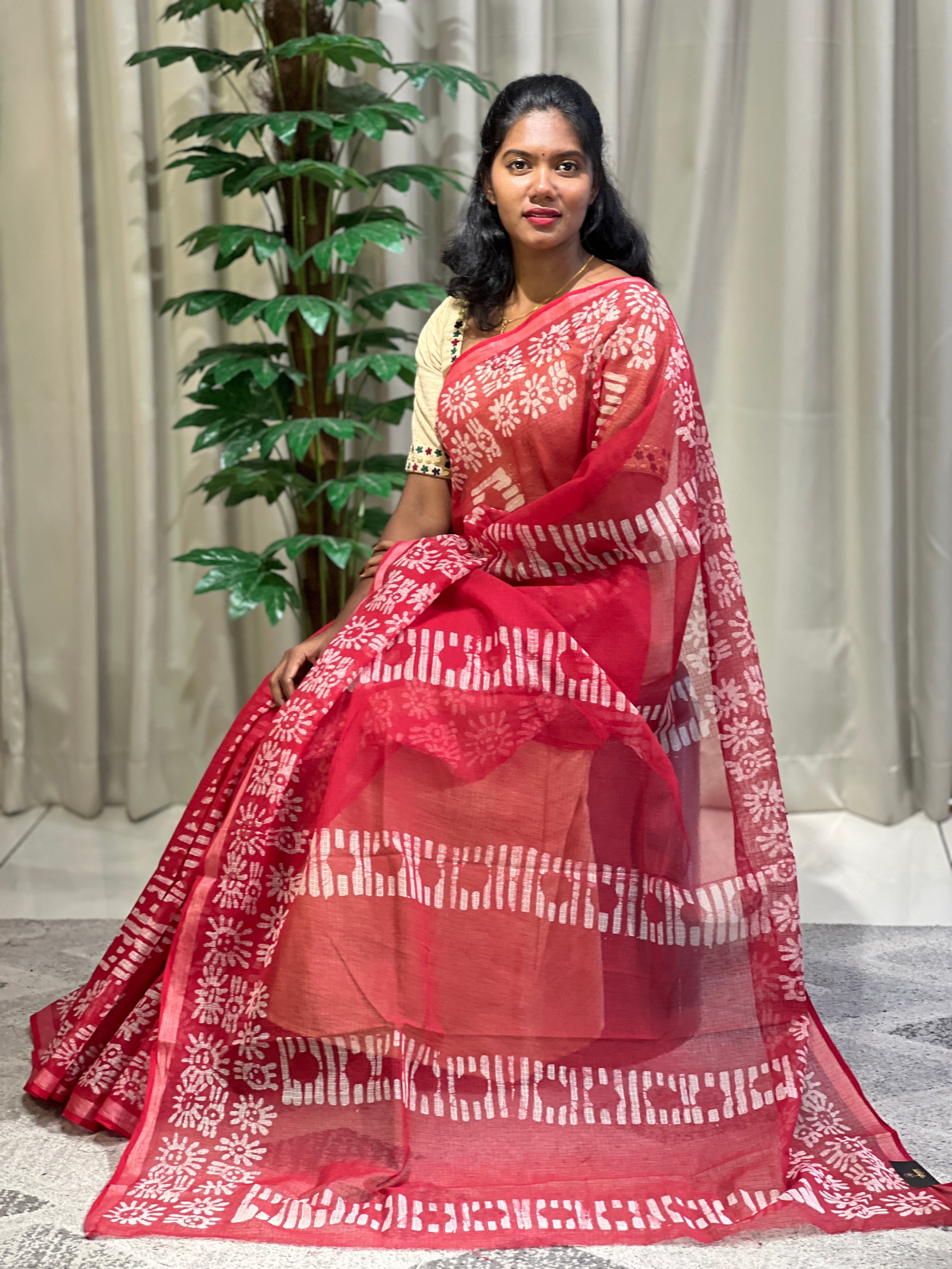 Screen Print With Zari Border Detailed Kota Saree | VFC496