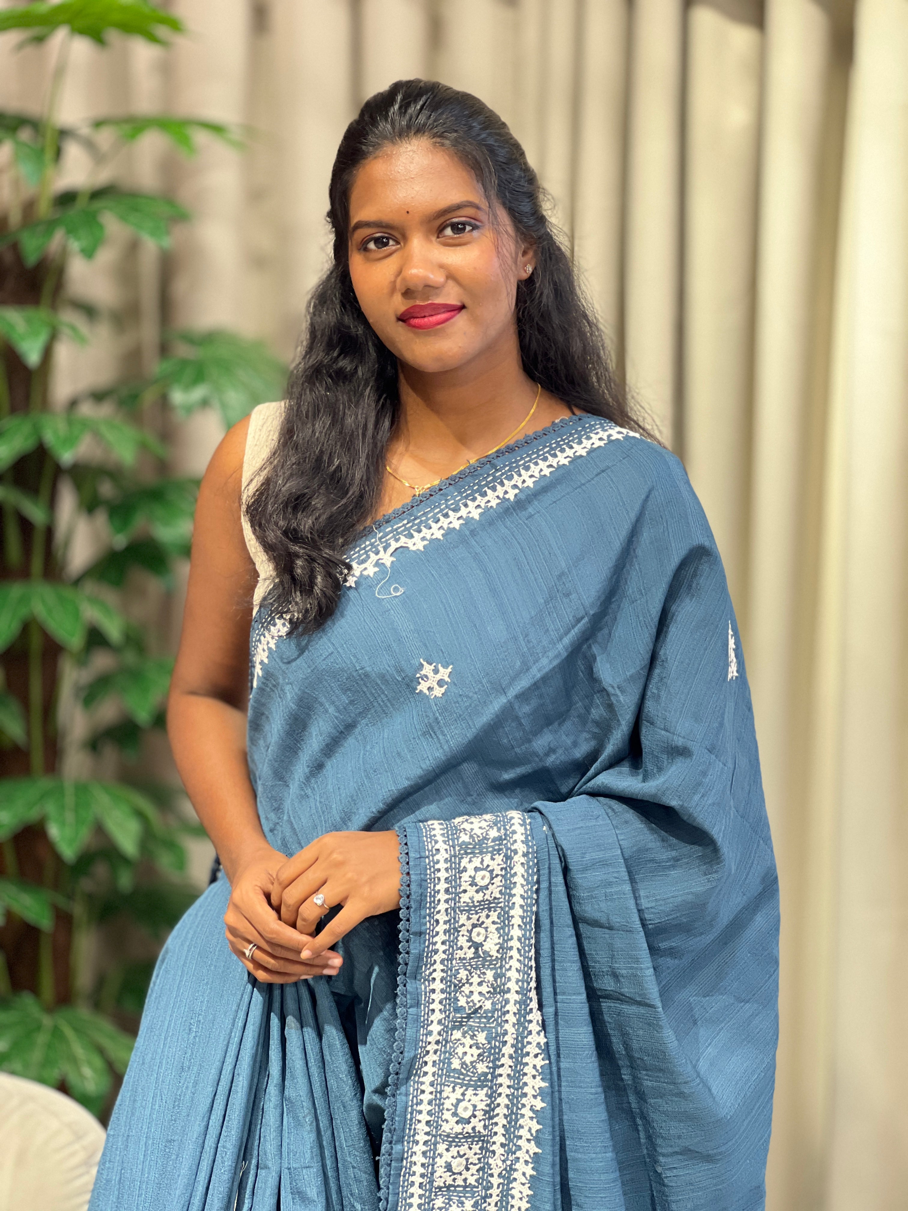 Kutch Work Detailed Semi Tussar Saree | BLD2112