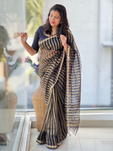 Golden Zari Stripe Weaving Patterned Organza Saree | FC180